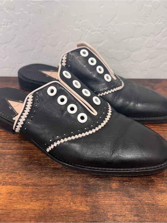 Altuzarra Shoes - Altuzarra Leather Oxford Mules  Black Leather Slip-On White Trim Academia 38 7.5